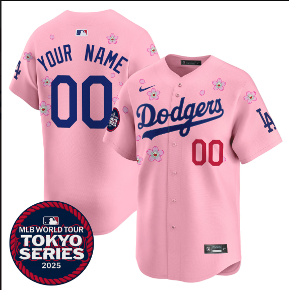 Men Custom Los Angeles Dodgers Tokyo Series 2025 pink Limited Stitched Jersey